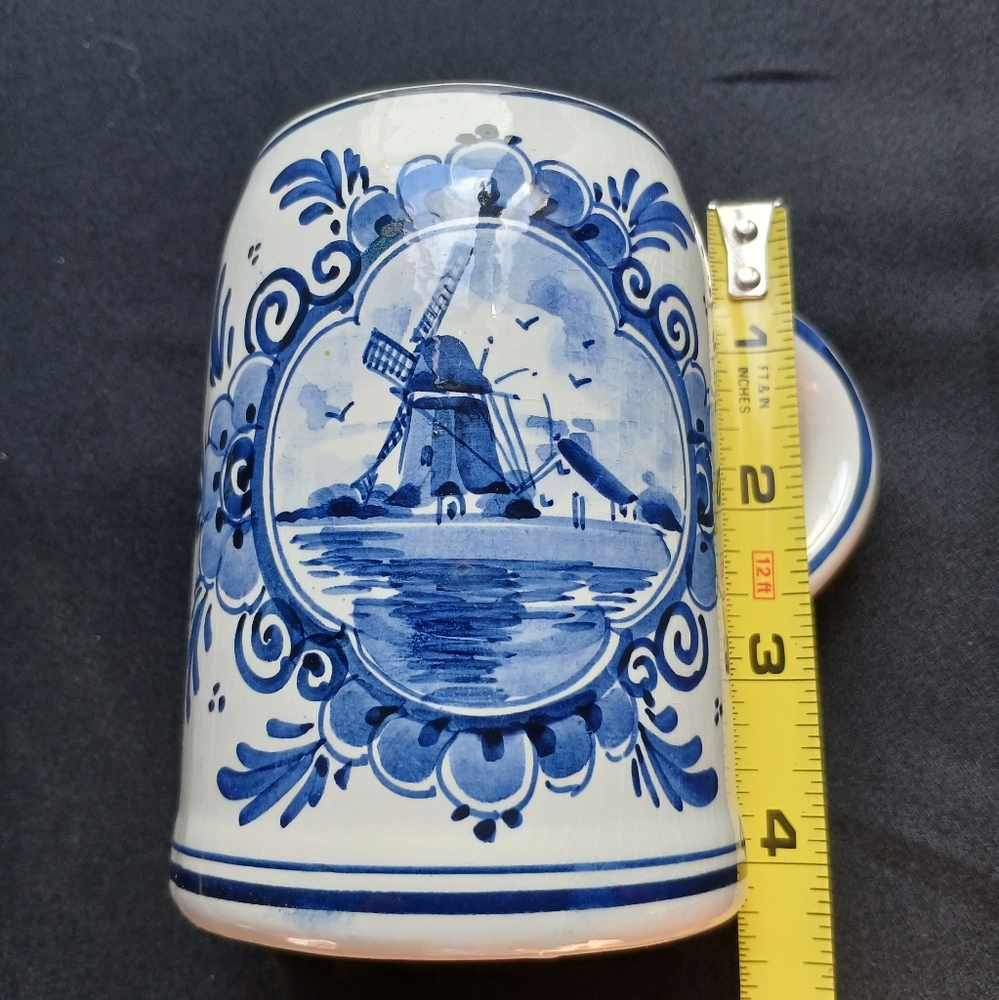 Delft Blue Holland Porcelain Blue Windmill Floral Mini Mug Stein